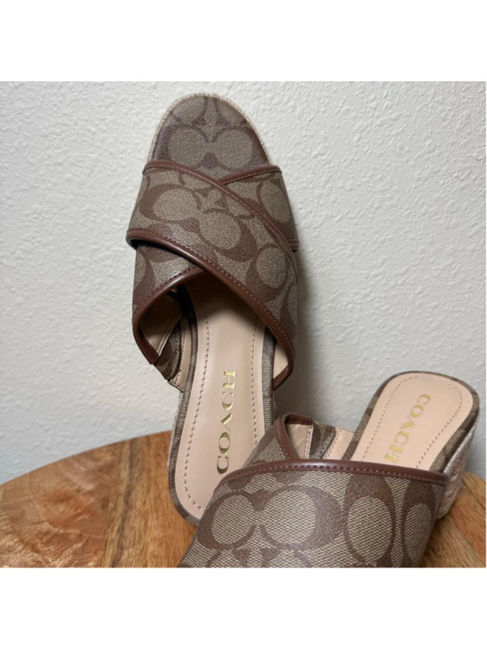 Women's Coach Brown Monogram Espadrille Wedge Sandals 6.5 - Picture 5 of 9